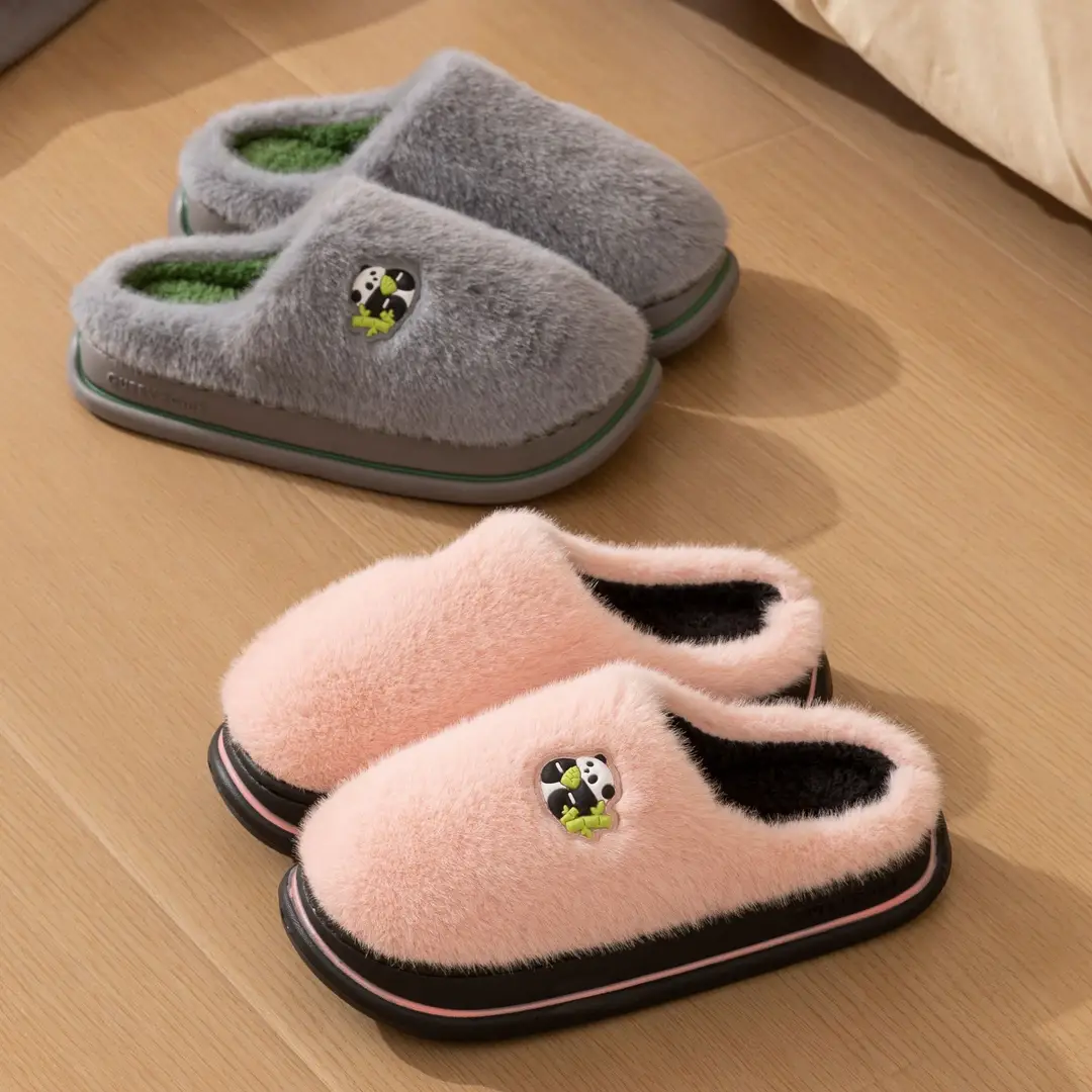 Thick bottom wool plush cotton slippers women's winter indoor home non-slip warm 2024 new couples cotton slippers men