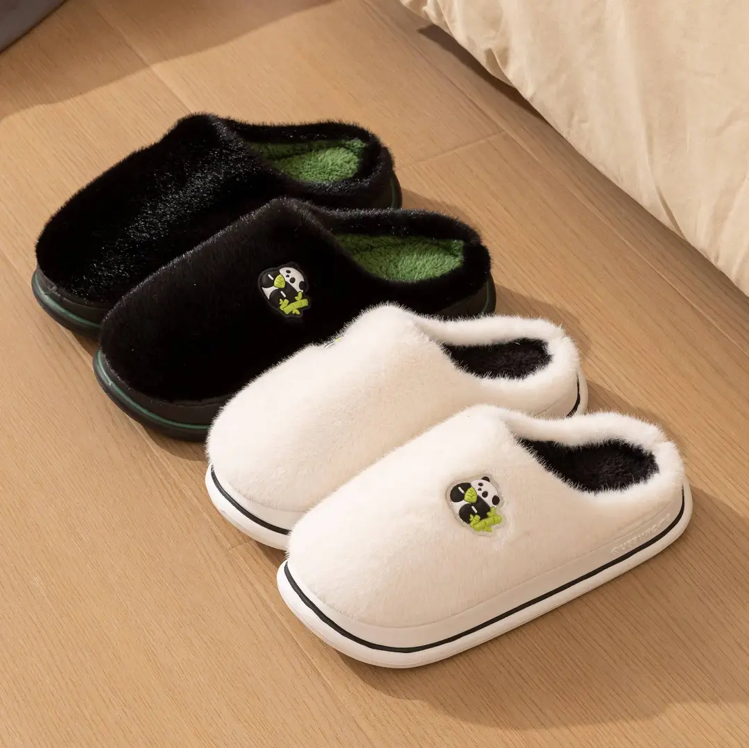 Thick bottom wool plush cotton slippers women's winter indoor home non-slip warm 2024 new couples cotton slippers men