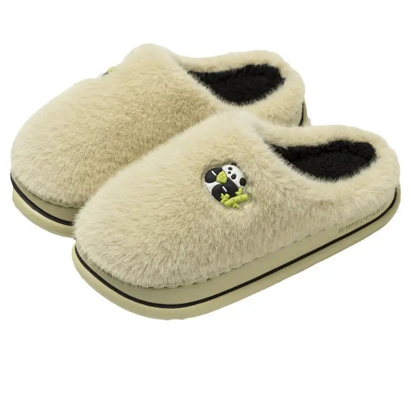 Thick bottom wool plush cotton slippers women's winter indoor home non-slip warm 2024 new couples cotton slippers men