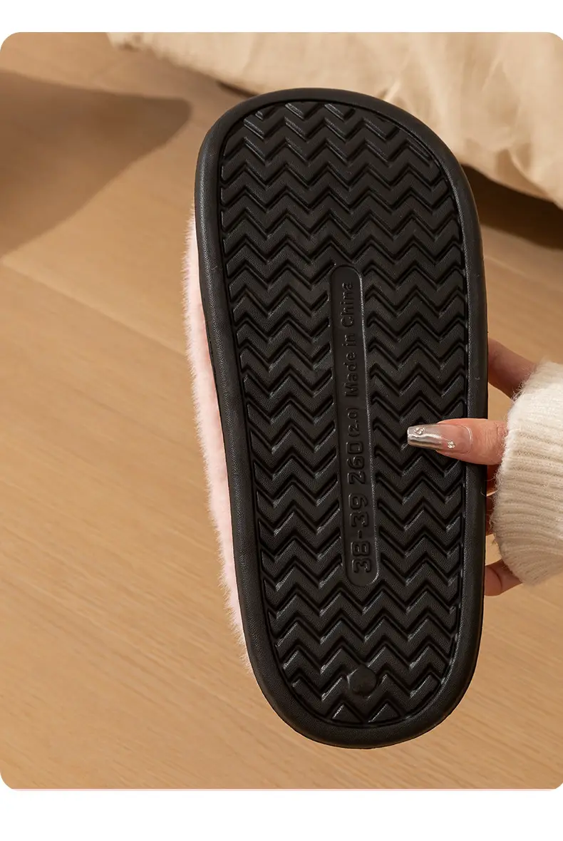 Thick bottom wool plush cotton slippers women's winter indoor home non-slip warm 2024 new couples cotton slippers men — feature 10