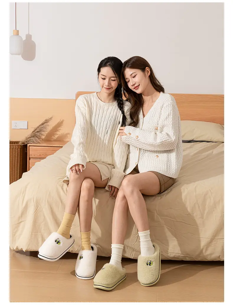 Thick bottom wool plush cotton slippers women's winter indoor home non-slip warm 2024 new couples cotton slippers men — feature 14