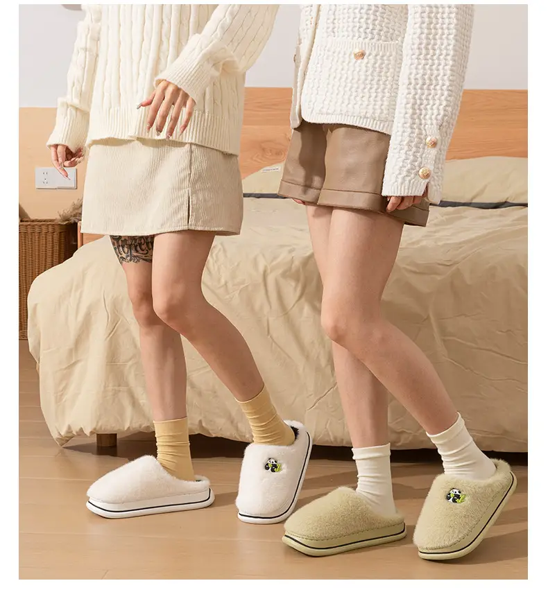 Thick bottom wool plush cotton slippers women's winter indoor home non-slip warm 2024 new couples cotton slippers men — feature 16