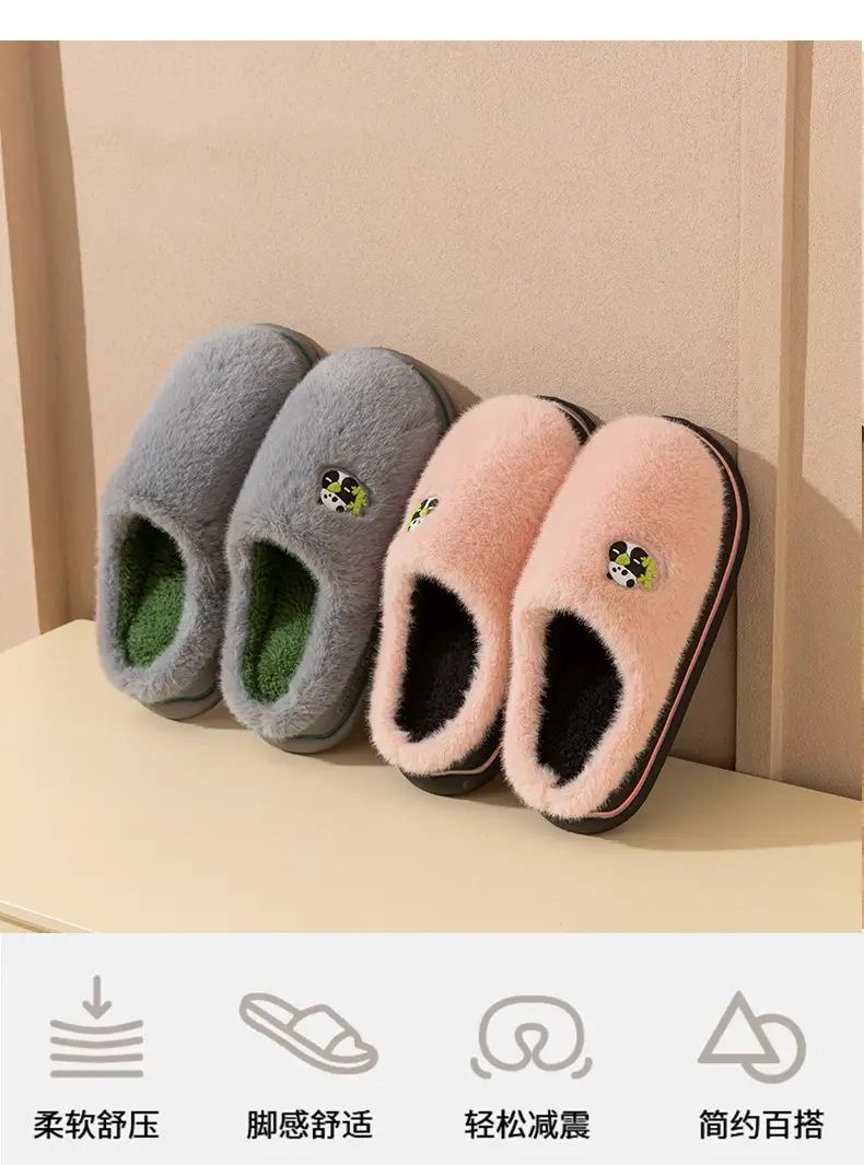 Thick bottom wool plush cotton slippers women's winter indoor home non-slip warm 2024 new couples cotton slippers men — feature 4