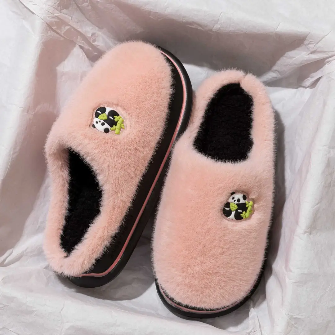 Thick bottom wool plush cotton slippers women's winter indoor home non-slip warm 2024 new couples cotton slippers men