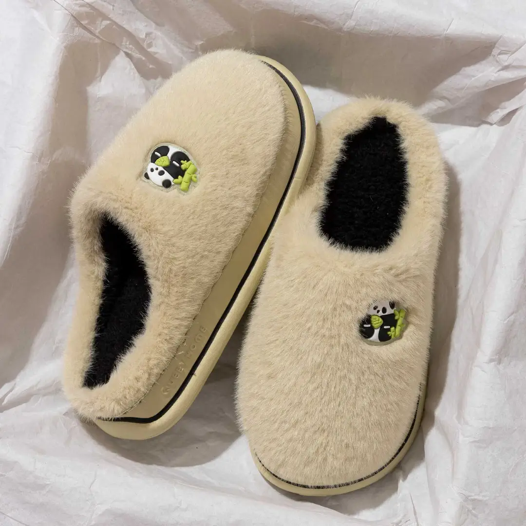 Thick bottom wool plush cotton slippers women's winter indoor home non-slip warm 2024 new couples cotton slippers men