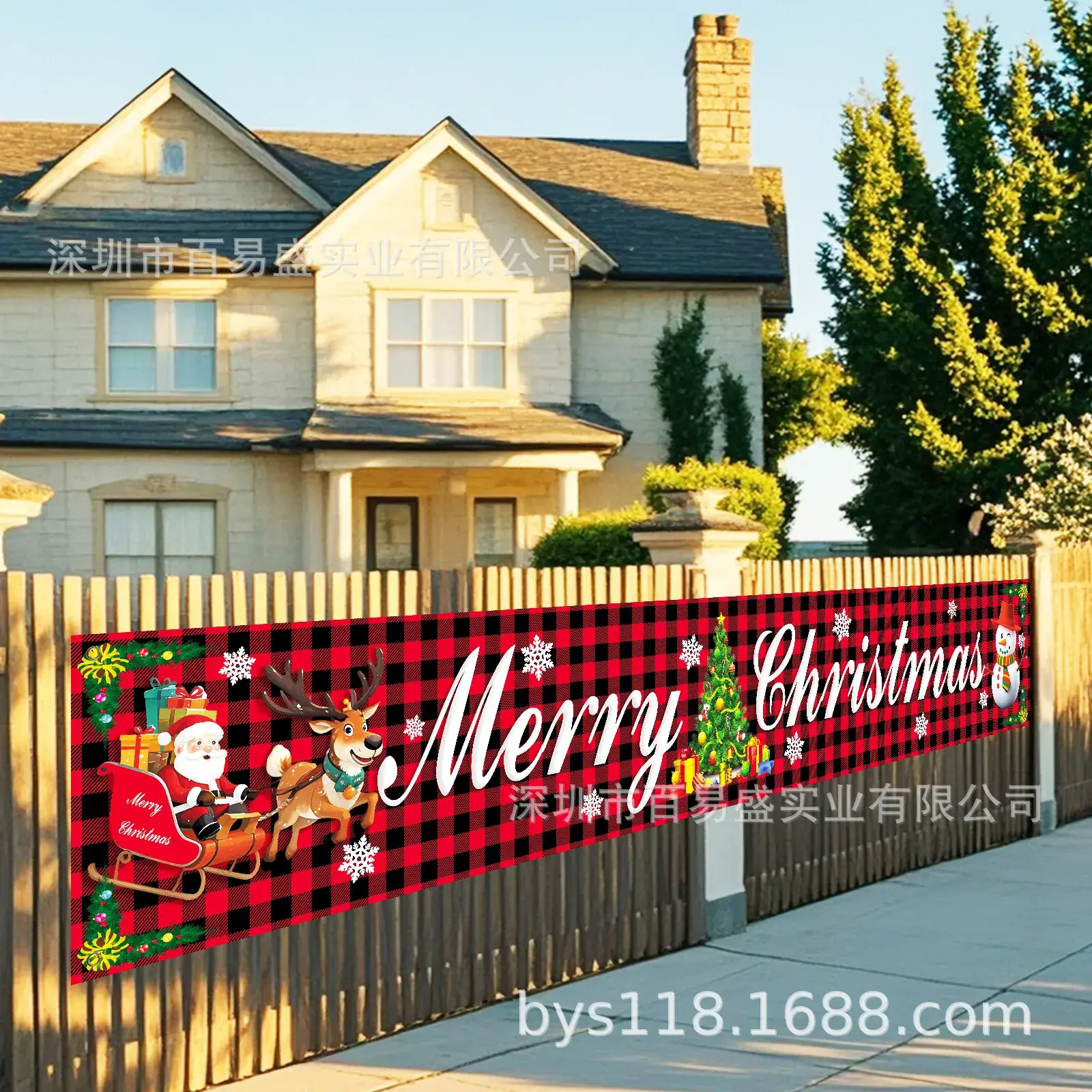 Cross-Border Christmas Banner Cloth Red Plaid 3D Design - Image 5