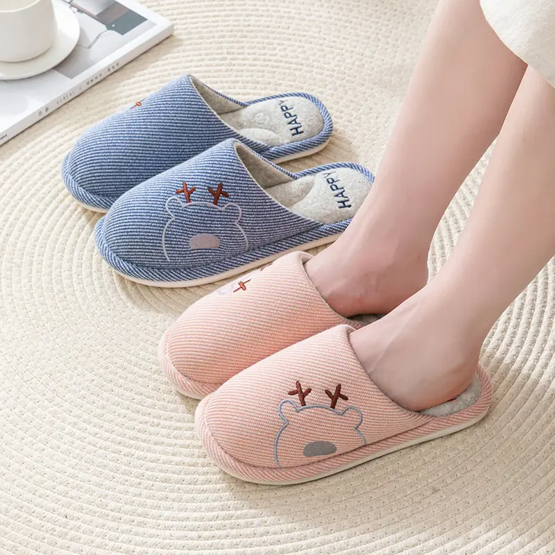 Autumn and Winter Cotton Slippers Men's Household Home Indoor Thick Bottom Men's 2024 New Winter Wool Slippers Women's Cotton Slippers