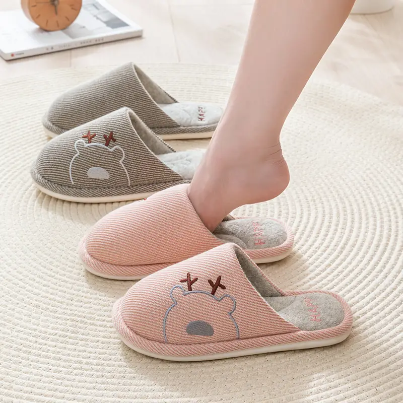 Autumn and Winter Cotton Slippers Men's Household Home Indoor Thick Bottom Men's 2024 New Winter Wool Slippers Women's Cotton Slippers