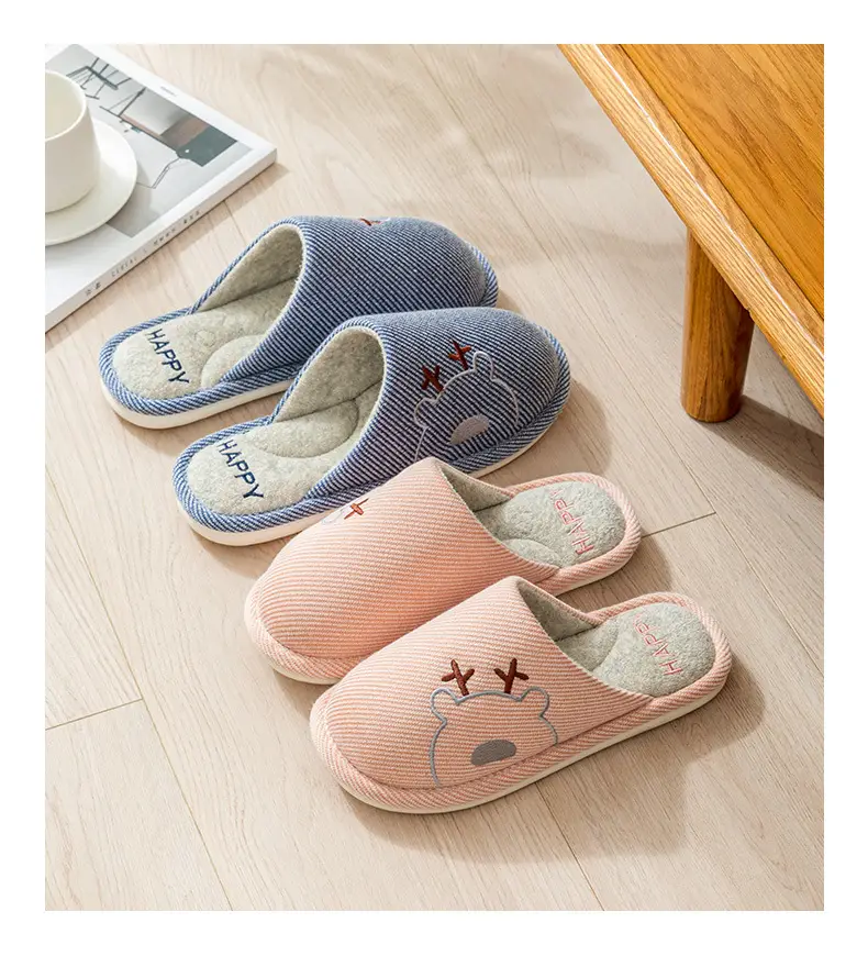 Autumn and Winter Cotton Slippers Men's Household Home Indoor Thick Bottom Men's 2024 New Winter Wool Slippers Women's Cotton Slippers — feature 10
