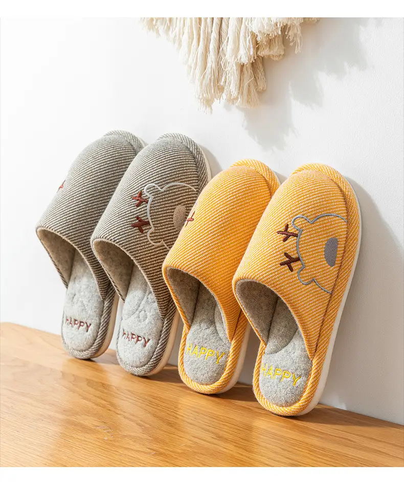 Autumn and Winter Cotton Slippers Men's Household Home Indoor Thick Bottom Men's 2024 New Winter Wool Slippers Women's Cotton Slippers — feature 11