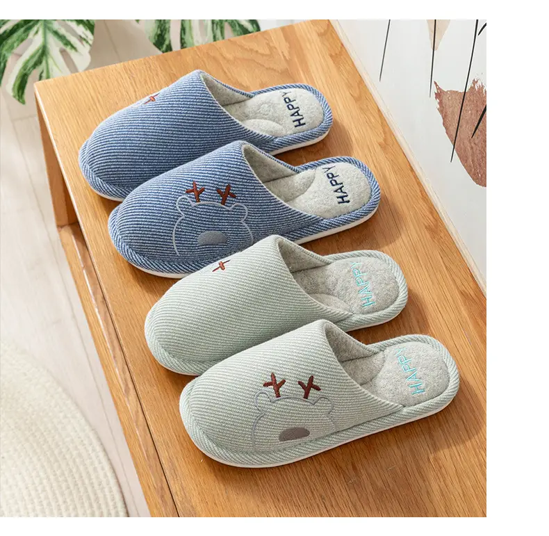 Autumn and Winter Cotton Slippers Men's Household Home Indoor Thick Bottom Men's 2024 New Winter Wool Slippers Women's Cotton Slippers — feature 12