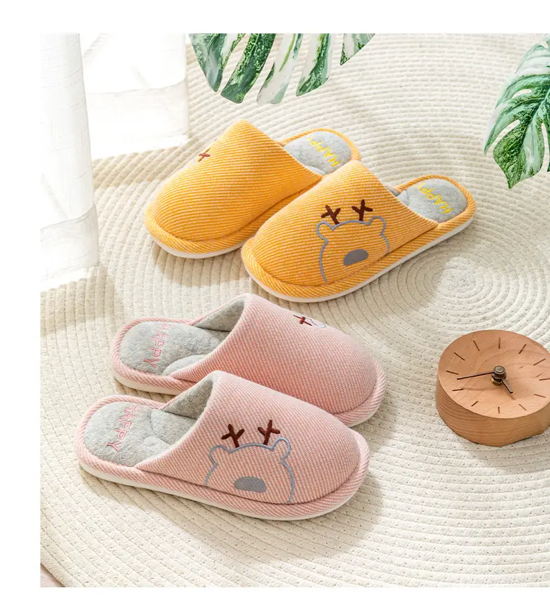 Autumn and Winter Cotton Slippers Men's Household Home Indoor Thick Bottom Men's 2024 New Winter Wool Slippers Women's Cotton Slippers — feature 13