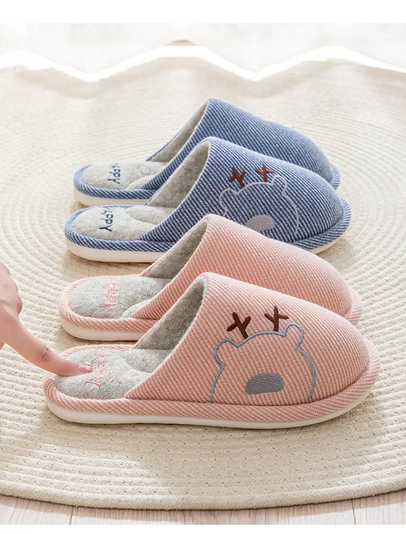 Autumn and Winter Cotton Slippers Men's Household Home Indoor Thick Bottom Men's 2024 New Winter Wool Slippers Women's Cotton Slippers — feature 14