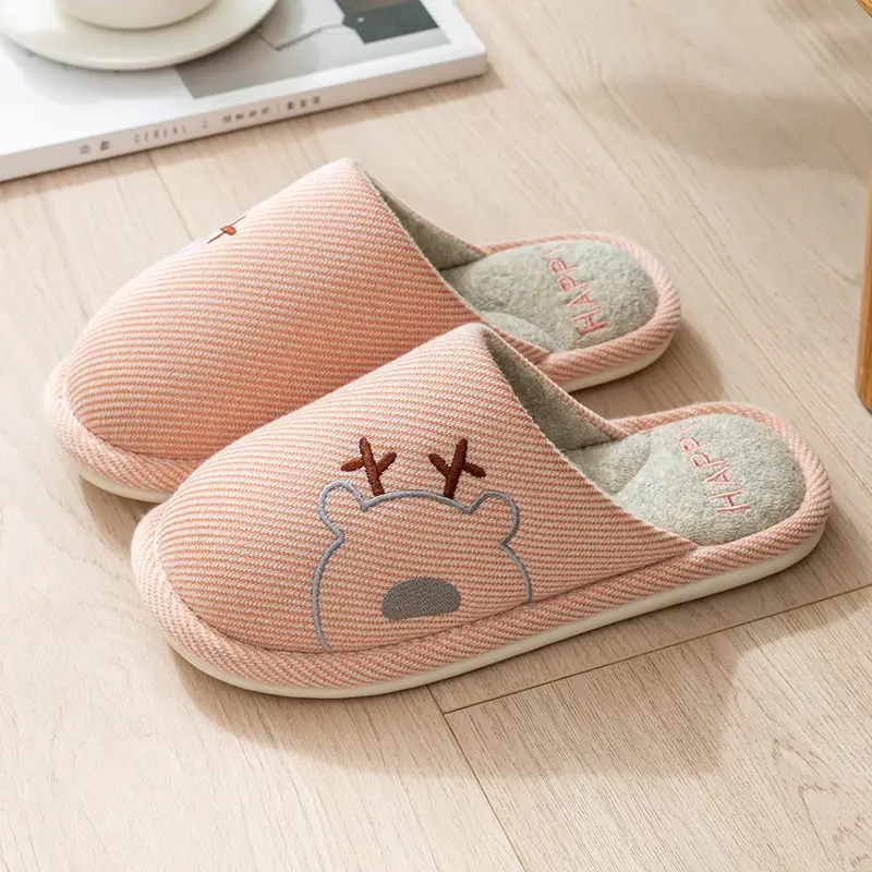 Autumn and Winter Cotton Slippers Men's Household Home Indoor Thick Bottom Men's 2024 New Winter Wool Slippers Women's Cotton Slippers