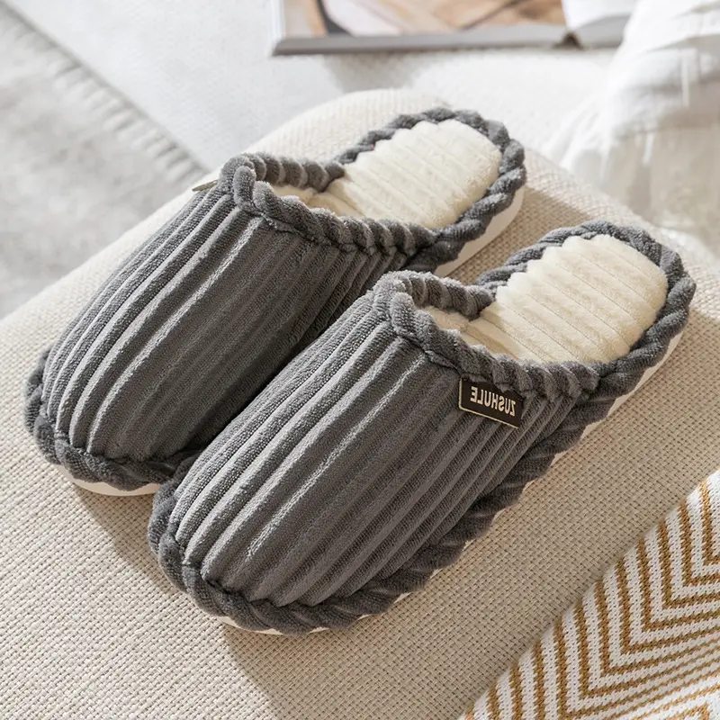 Autumn and Winter Cotton Slippers Men's Household Home Indoor Thick Bottom Men's 2024 New Winter Wool Slippers Women's Cotton Slippers