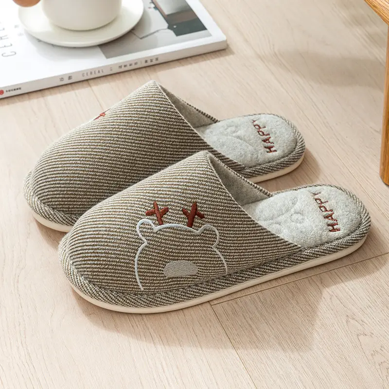Autumn and Winter Cotton Slippers Men's Household Home Indoor Thick Bottom Men's 2024 New Winter Wool Slippers Women's Cotton Slippers