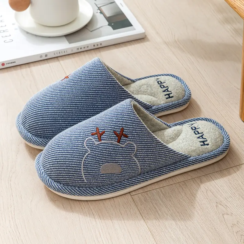 Autumn and Winter Cotton Slippers Men's Household Home Indoor Thick Bottom Men's 2024 New Winter Wool Slippers Women's Cotton Slippers