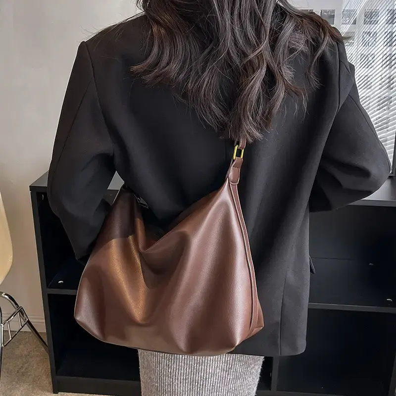 Brown Leather Shoulder Bag Women Autumn Winter - Image 7