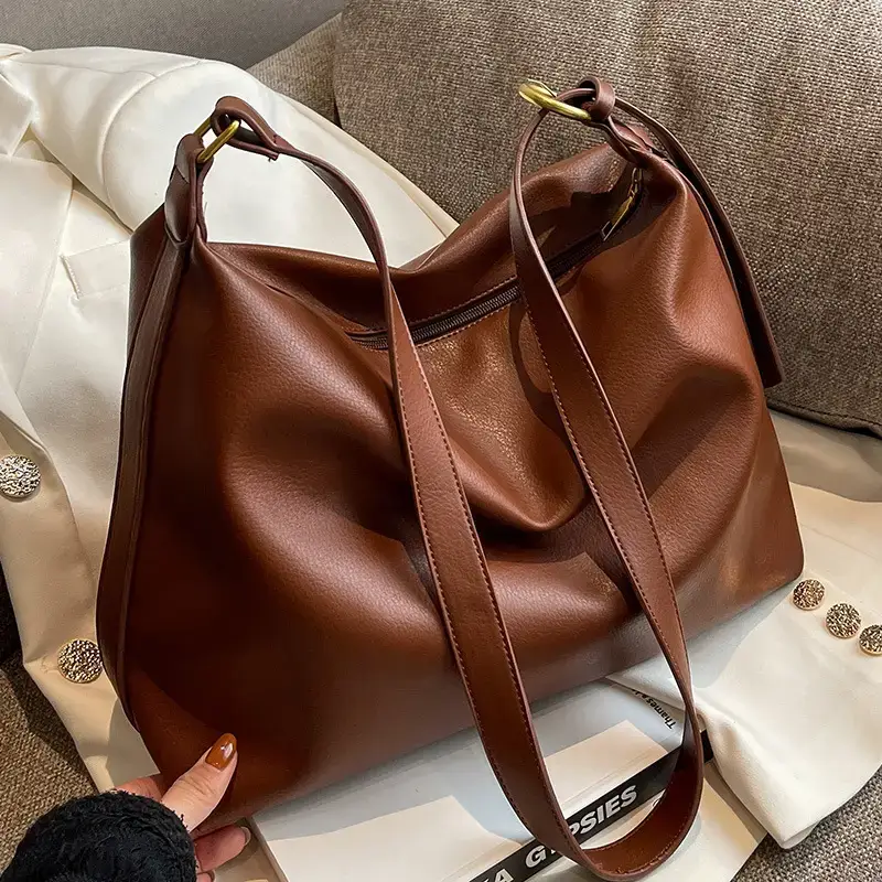 Brown Leather Shoulder Bag Women Autumn Winter - Image 8