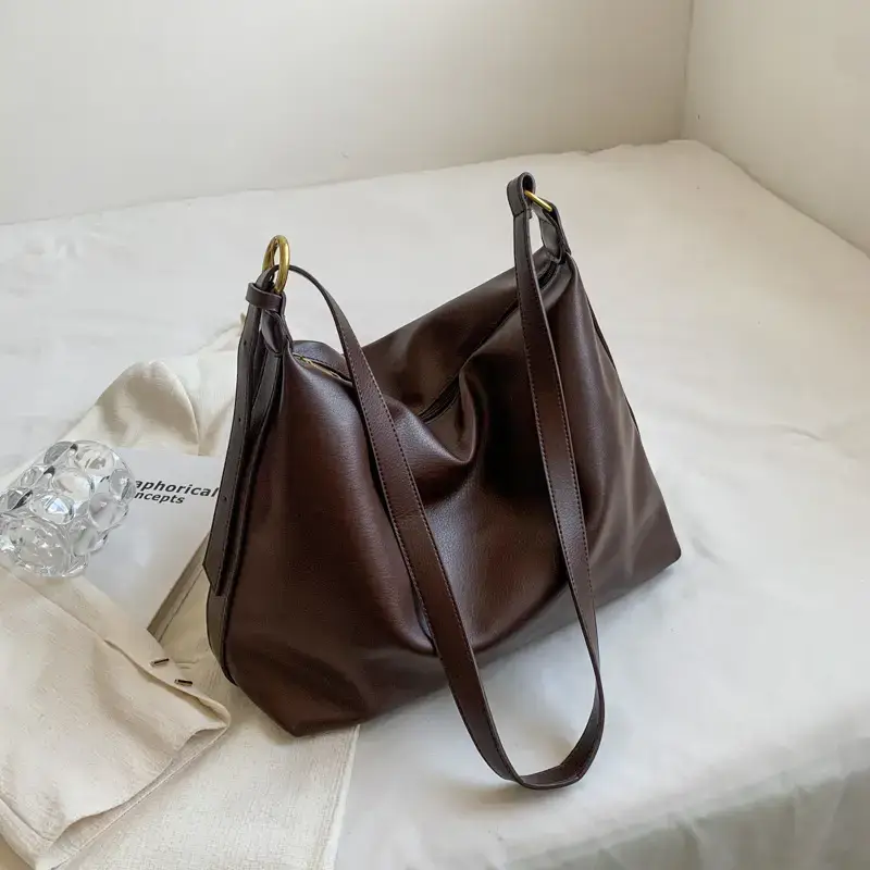 Brown Leather Shoulder Bag Women Autumn Winter - Image 3