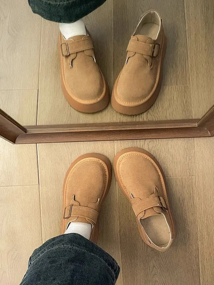 Platform-soled Birkenness Shoes 2024 Autumn Women's Shoes Single-layer Shoes Slip-on Round Toe Retro Loafers Height-increasing All-match Bean Shoes — feature 10