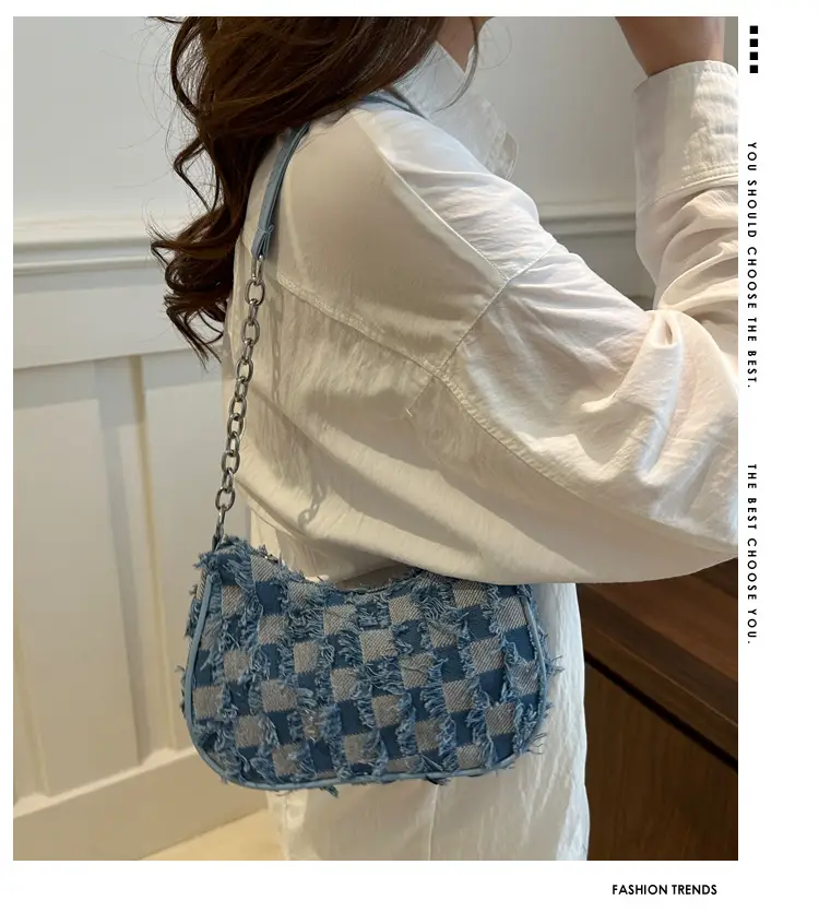 Black Denim Checkerboard Shoulder Bag for Women — feature 1