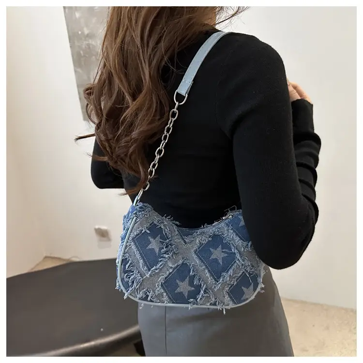 Black Denim Checkerboard Shoulder Bag for Women — feature 11