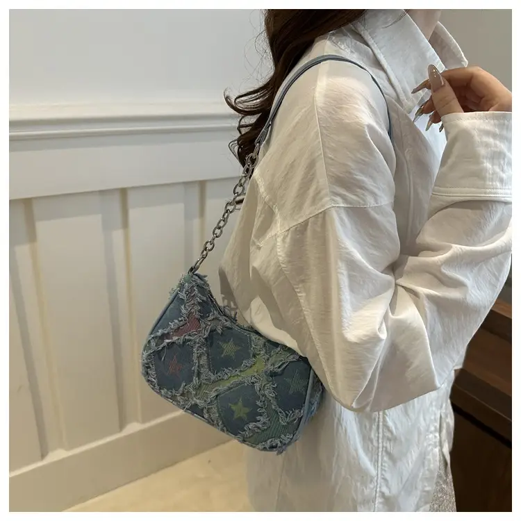 Black Denim Checkerboard Shoulder Bag for Women — feature 15
