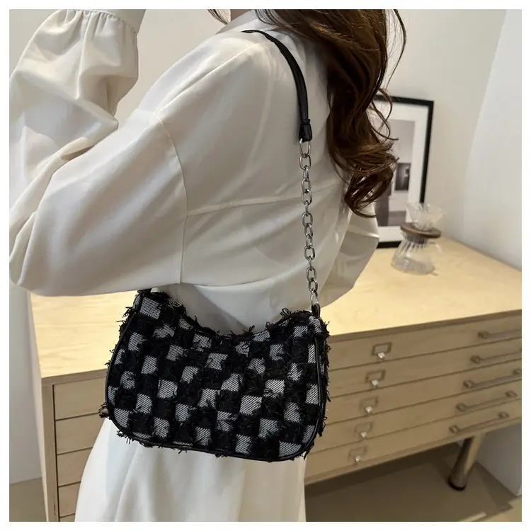 Black Denim Checkerboard Shoulder Bag for Women — feature 18
