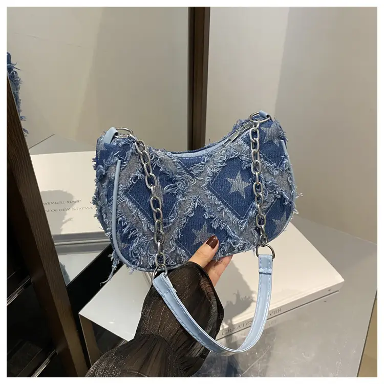 Black Denim Checkerboard Shoulder Bag for Women — feature 20