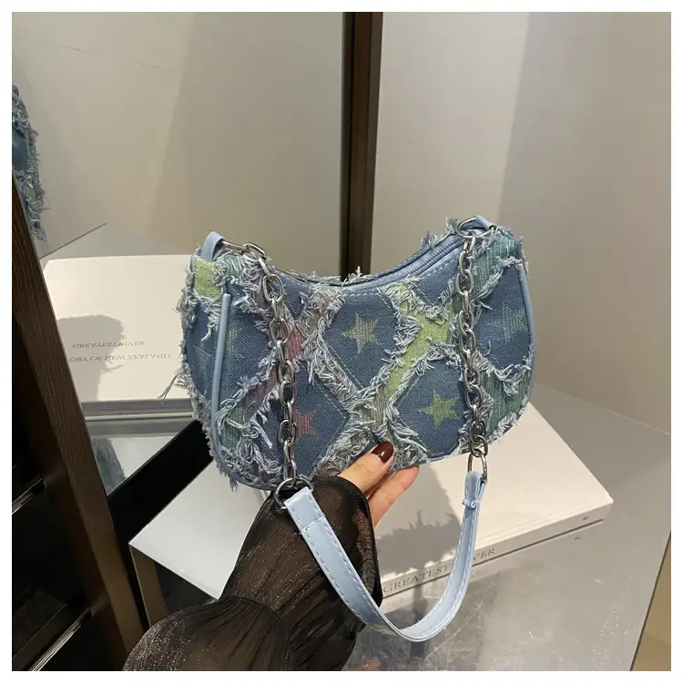 Black Denim Checkerboard Shoulder Bag for Women — feature 23