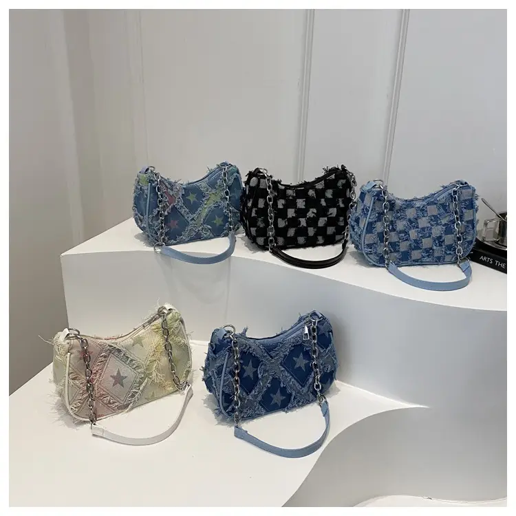 Black Denim Checkerboard Shoulder Bag for Women — feature 24