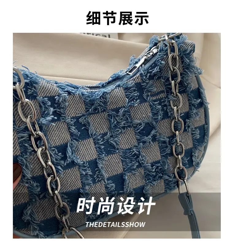 Black Denim Checkerboard Shoulder Bag for Women — feature 3