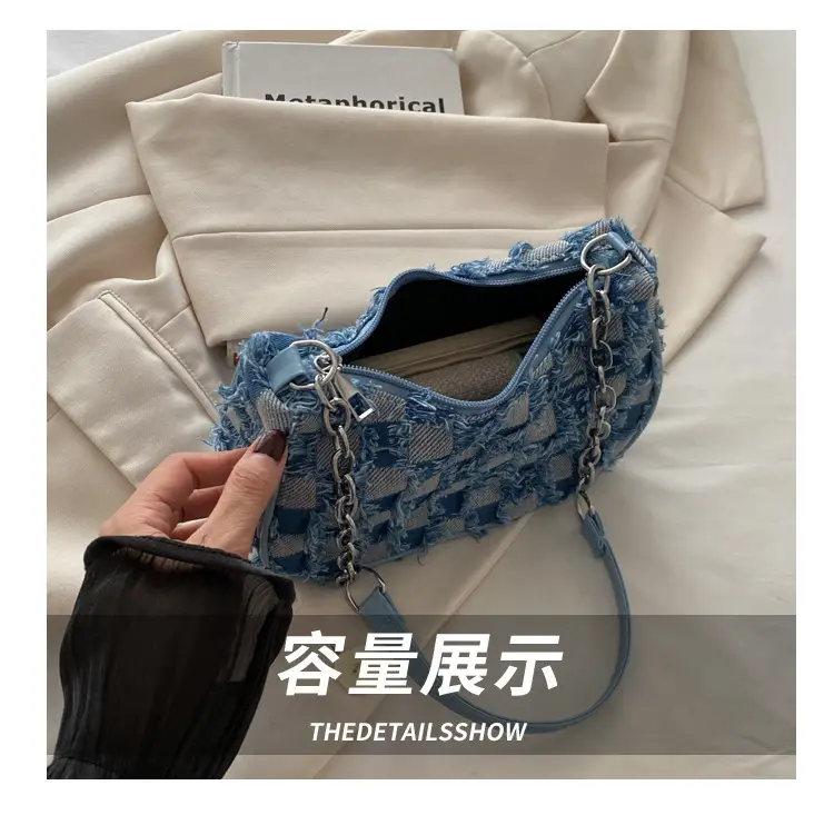 Black Denim Checkerboard Shoulder Bag for Women — feature 7