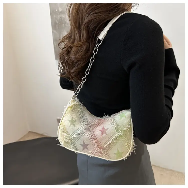 Black Denim Checkerboard Shoulder Bag for Women — feature 9