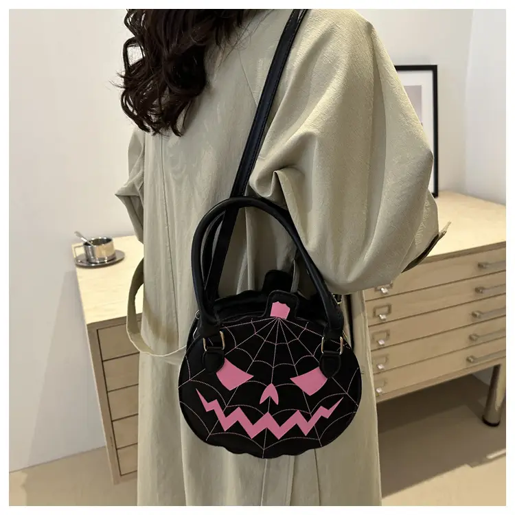 Halloween Pumpkin Shoulder Bag Black Orange Women
