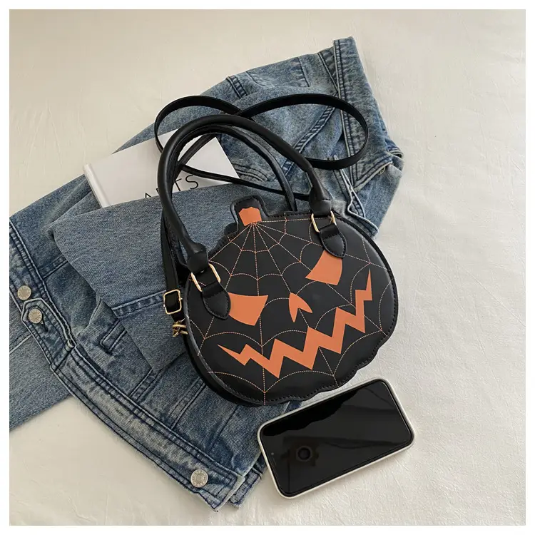 Halloween Pumpkin Shoulder Bag Black Orange Women — feature 10