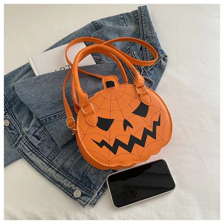 Halloween Pumpkin Shoulder Bag Black Orange Women — feature 15
