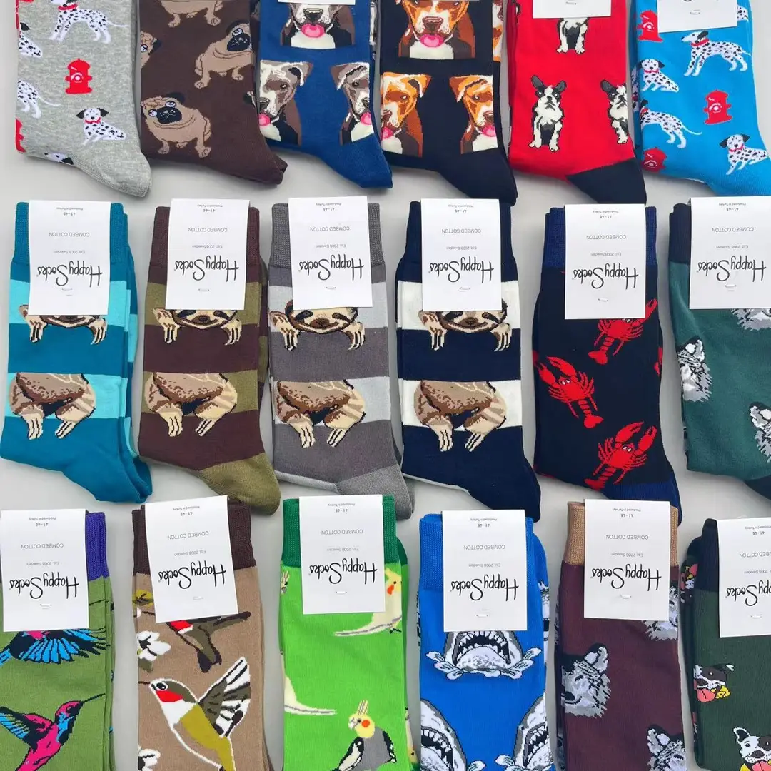 New Happysocks Men's Socks Trendy Brand Socks Colorfulful Jacquard Popular Versatile Cotton Socks Mid-Calf Socks Ins Trendy Socks