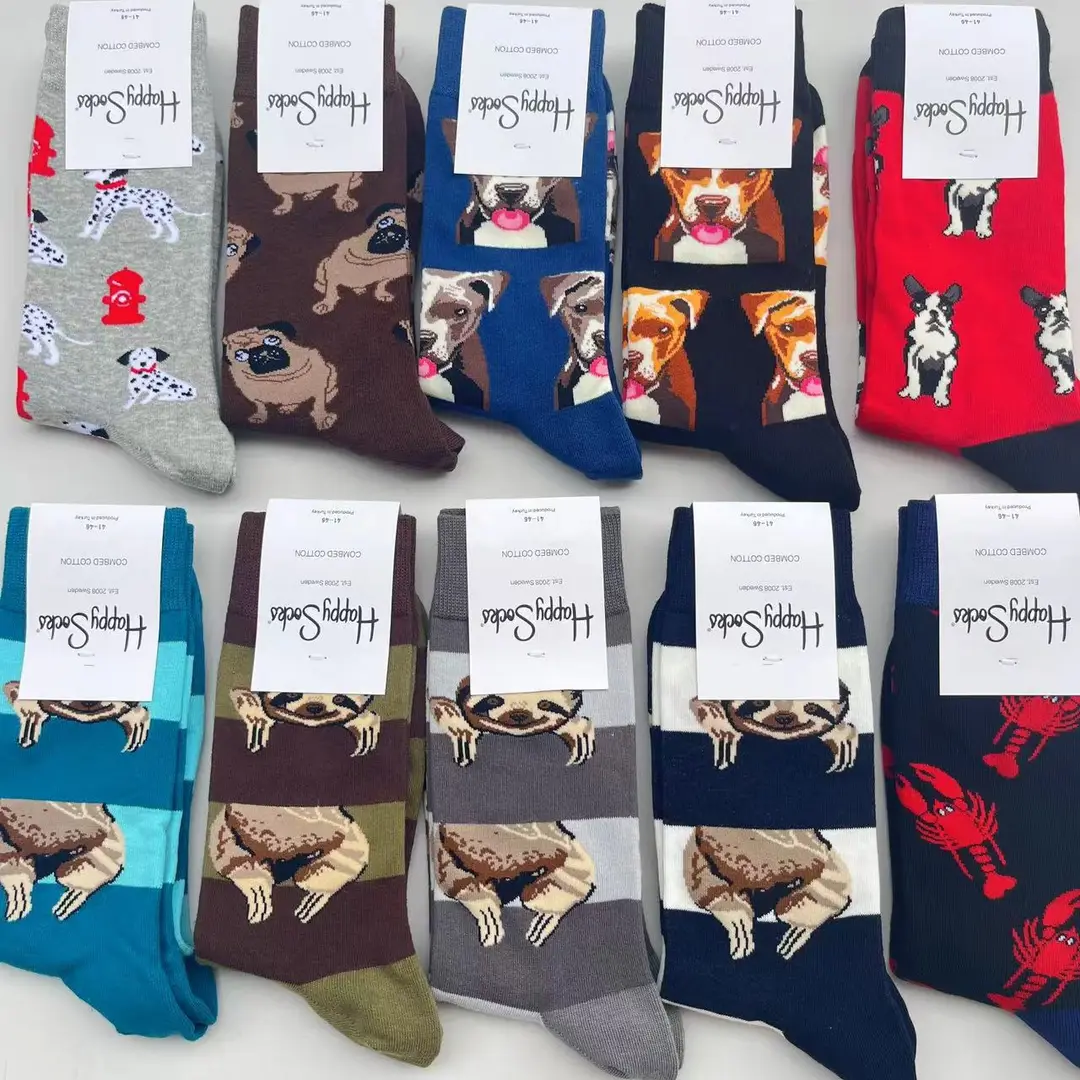 New Happysocks Men's Socks Trendy Brand Socks Colorfulful Jacquard Popular Versatile Cotton Socks Mid-Calf Socks Ins Trendy Socks