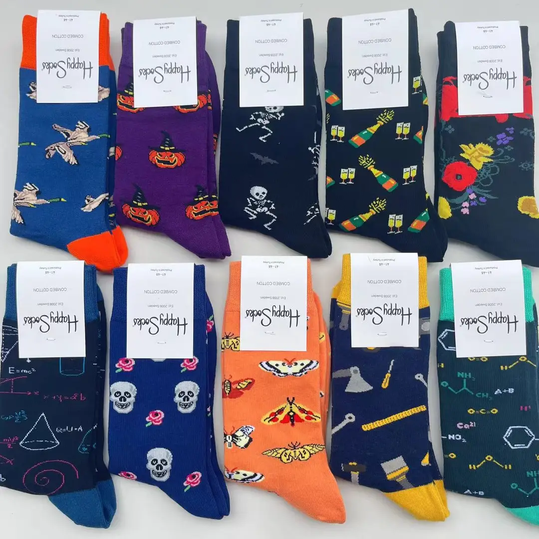 New Happysocks Men's Socks Trendy Brand Socks Colorfulful Jacquard Popular Versatile Cotton Socks Mid-Calf Socks Ins Trendy Socks