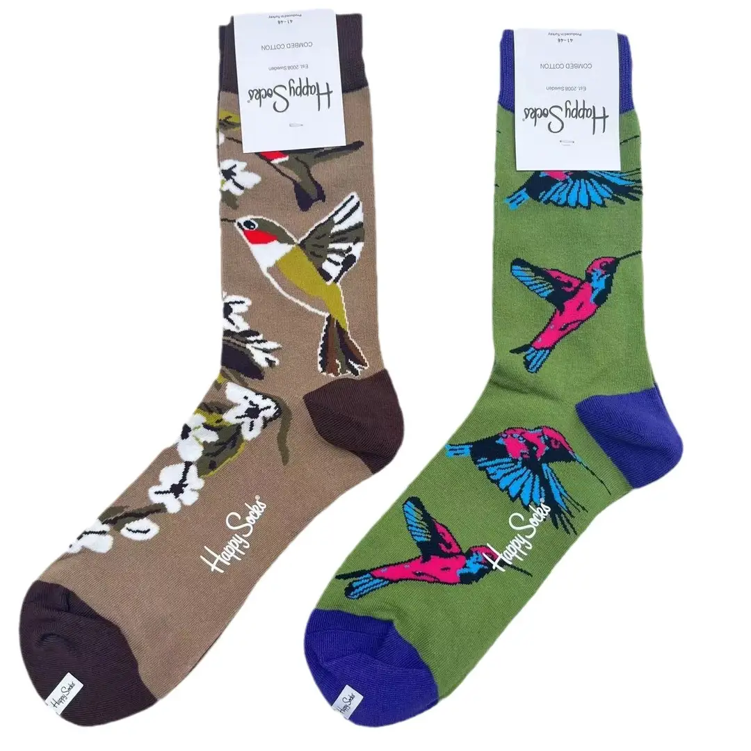 New Happysocks Men's Socks Trendy Brand Socks Colorfulful Jacquard Popular Versatile Cotton Socks Mid-Calf Socks Ins Trendy Socks