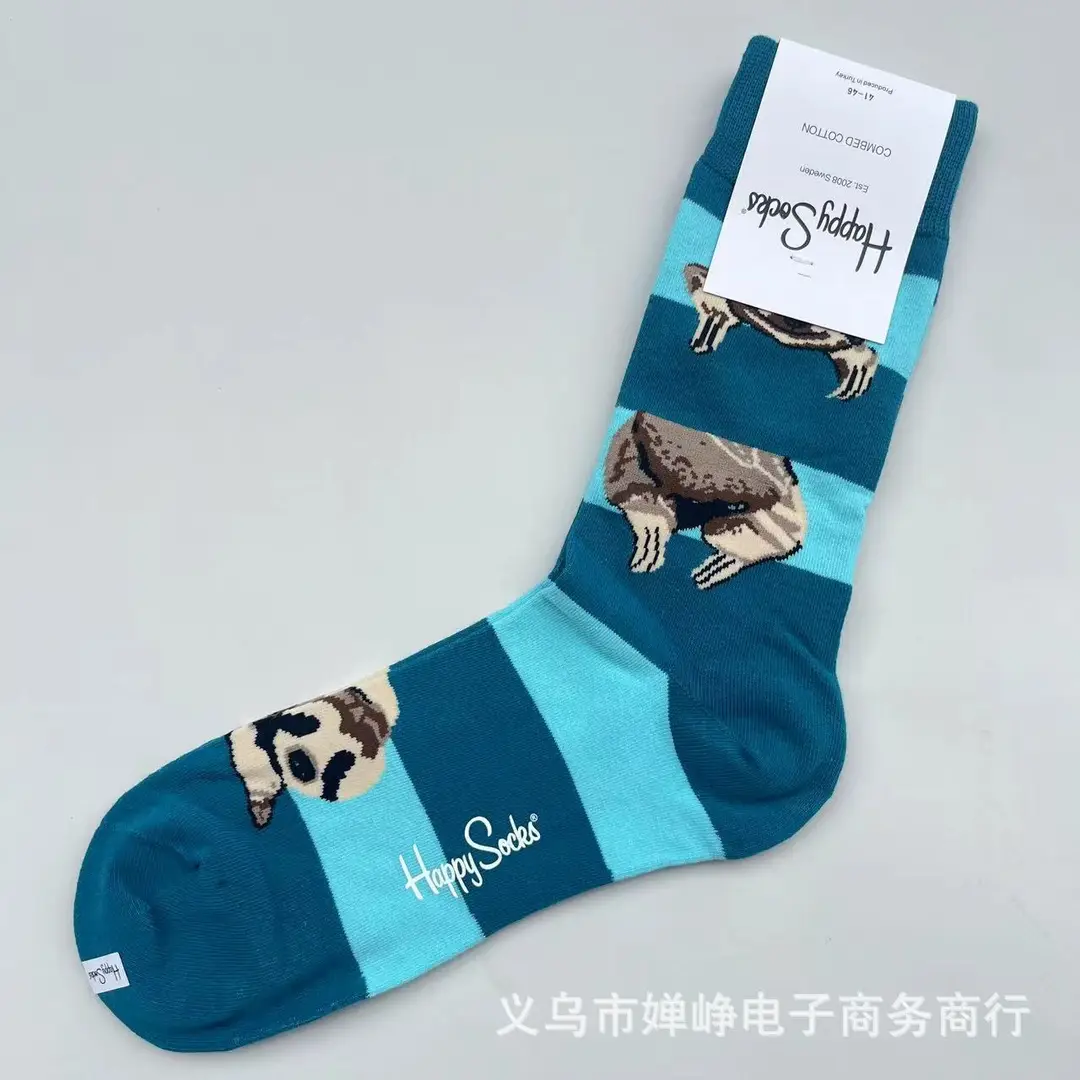New Happysocks Men's Socks Trendy Brand Socks Colorfulful Jacquard Popular Versatile Cotton Socks Mid-Calf Socks Ins Trendy Socks