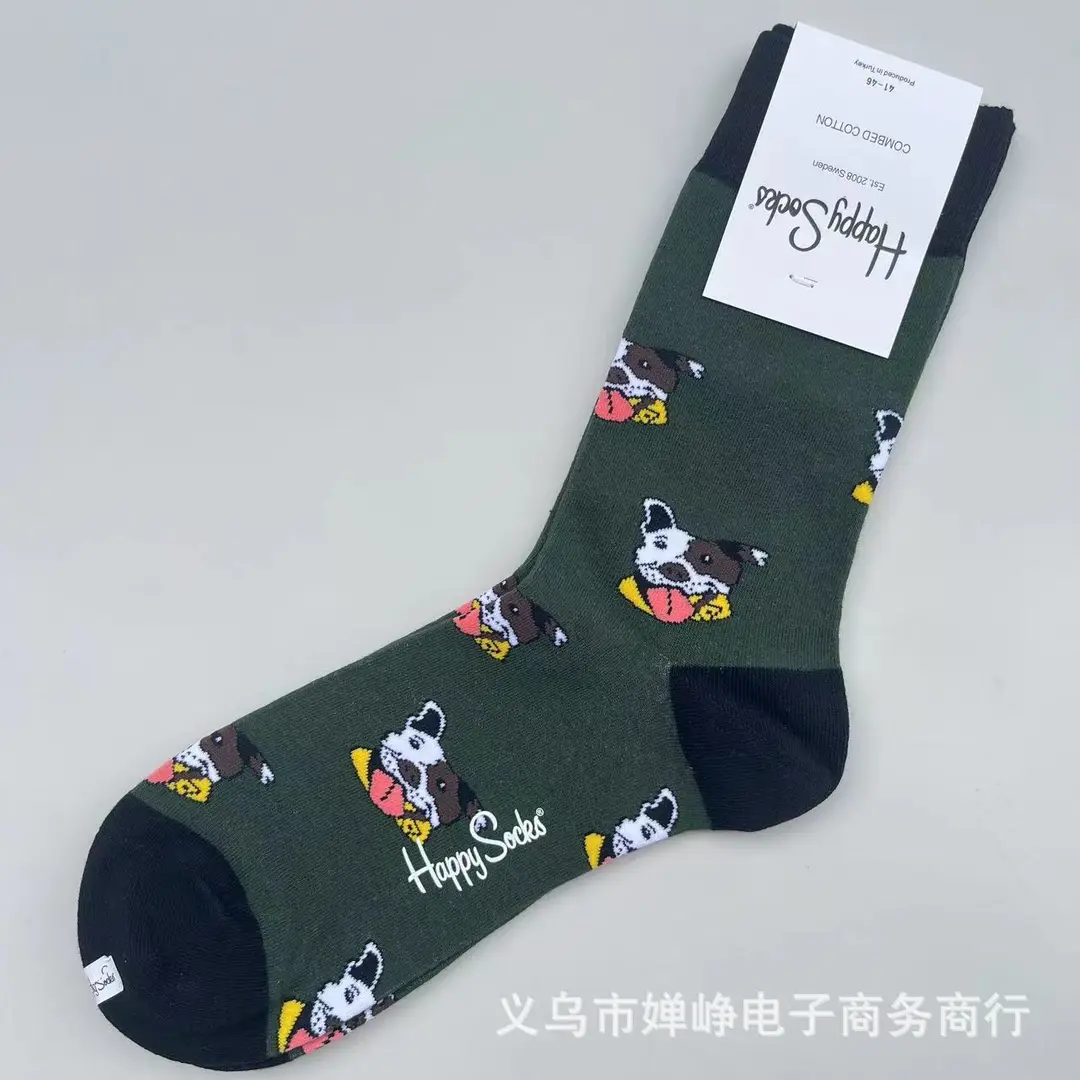New Happysocks Men's Socks Trendy Brand Socks Colorfulful Jacquard Popular Versatile Cotton Socks Mid-Calf Socks Ins Trendy Socks