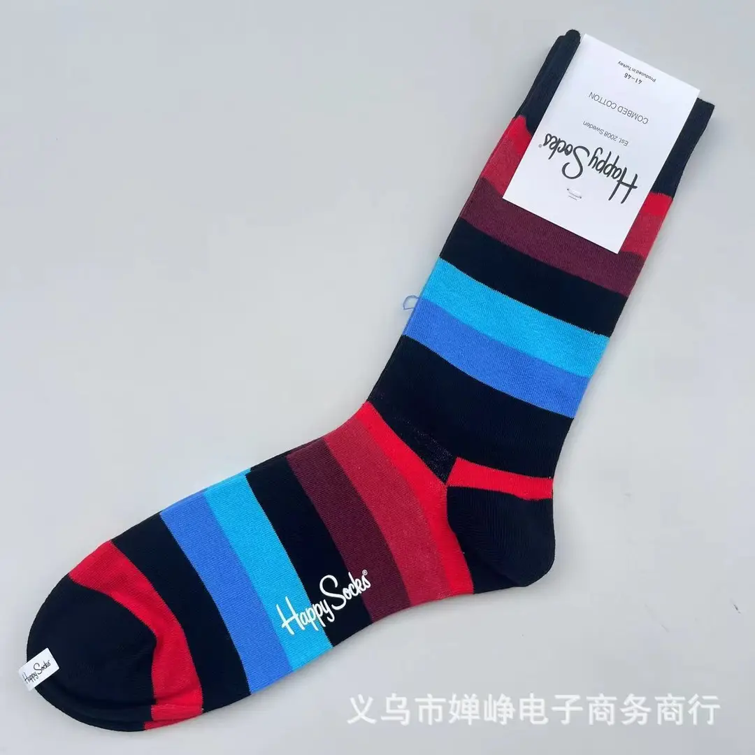 New Happysocks Men's Socks Trendy Brand Socks Colorfulful Jacquard Popular Versatile Cotton Socks Mid-Calf Socks Ins Trendy Socks