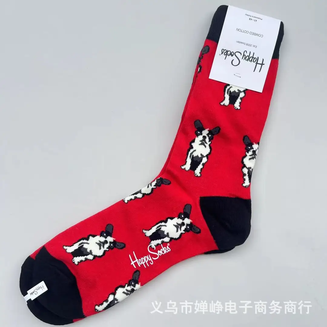 New Happysocks Men's Socks Trendy Brand Socks Colorfulful Jacquard Popular Versatile Cotton Socks Mid-Calf Socks Ins Trendy Socks
