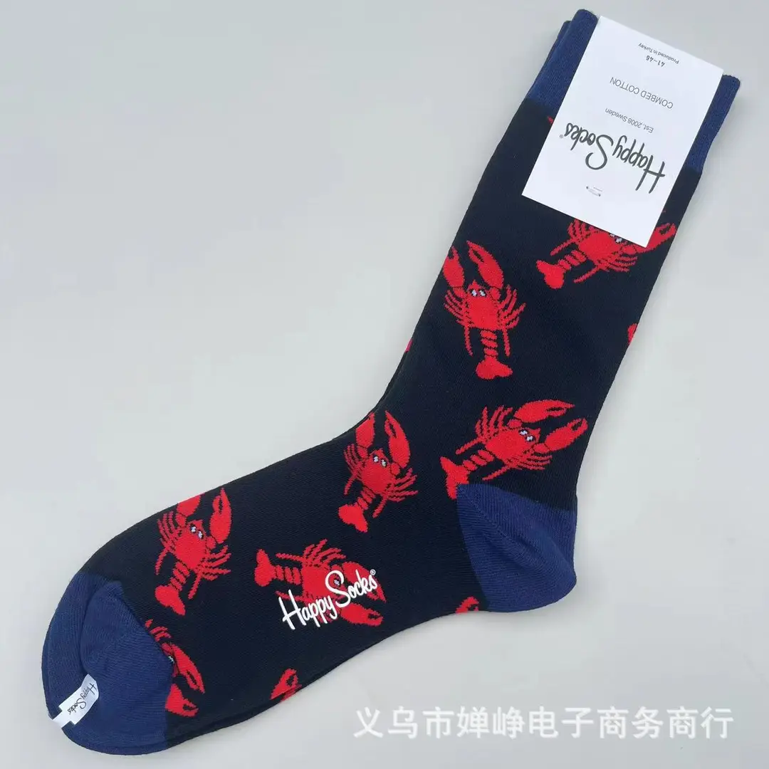 New Happysocks Men's Socks Trendy Brand Socks Colorfulful Jacquard Popular Versatile Cotton Socks Mid-Calf Socks Ins Trendy Socks