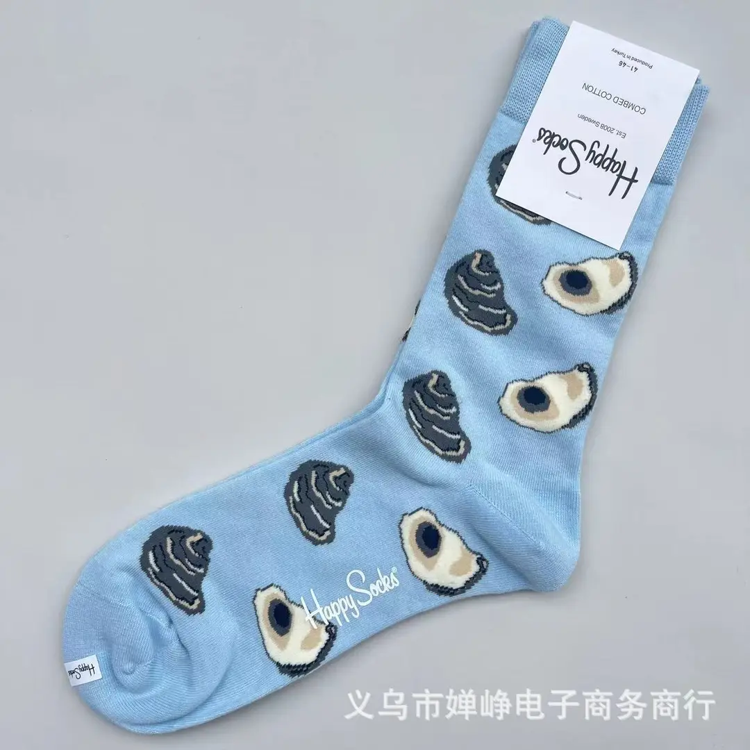 New Happysocks Men's Socks Trendy Brand Socks Colorfulful Jacquard Popular Versatile Cotton Socks Mid-Calf Socks Ins Trendy Socks