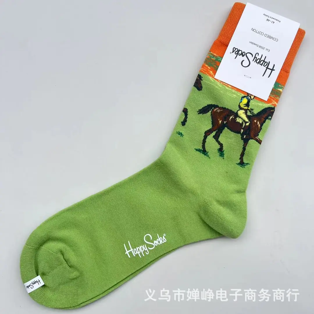 New Happysocks Men's Socks Trendy Brand Socks Colorfulful Jacquard Popular Versatile Cotton Socks Mid-Calf Socks Ins Trendy Socks
