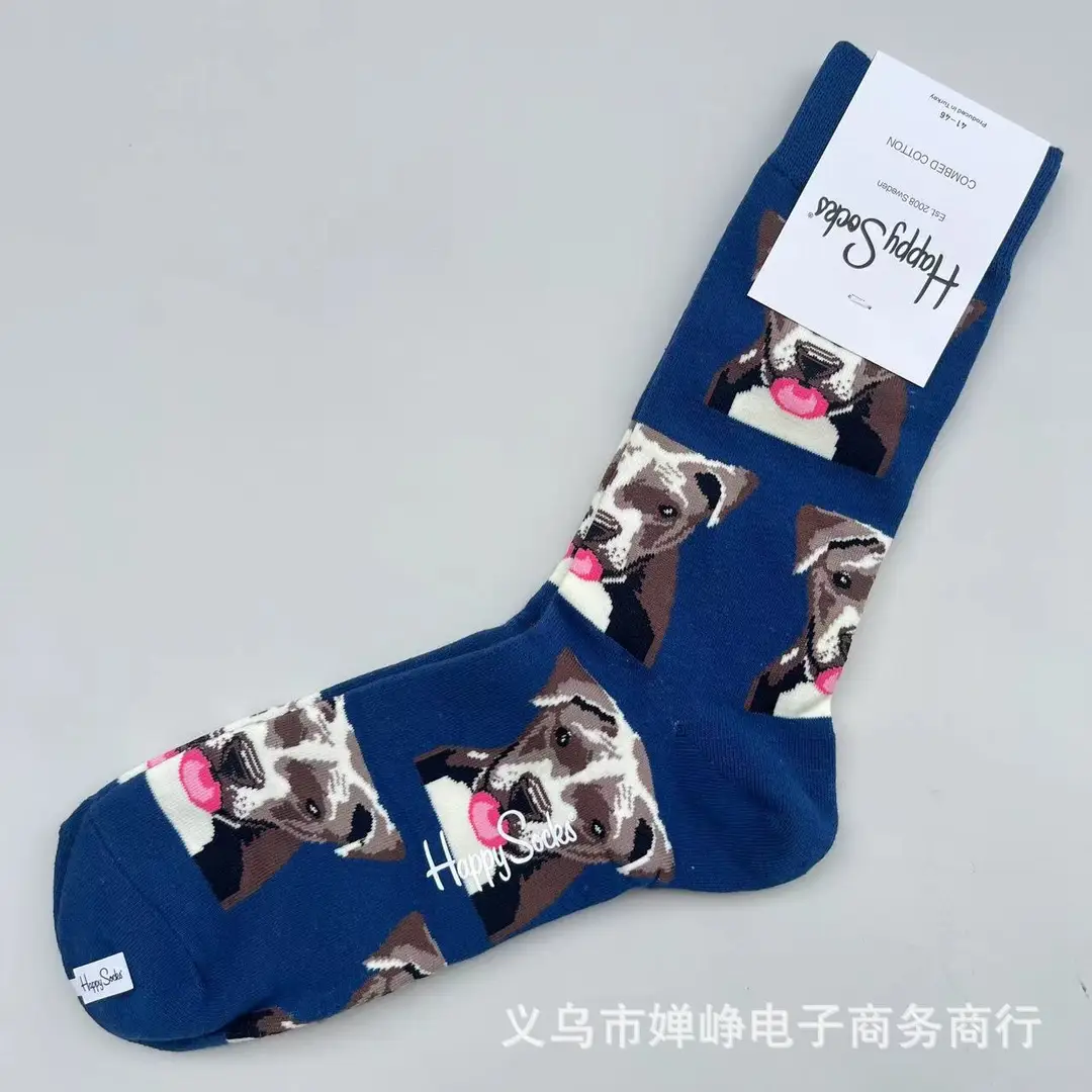New Happysocks Men's Socks Trendy Brand Socks Colorfulful Jacquard Popular Versatile Cotton Socks Mid-Calf Socks Ins Trendy Socks